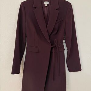 Chic Burgundy Long Blazer by Open Edit